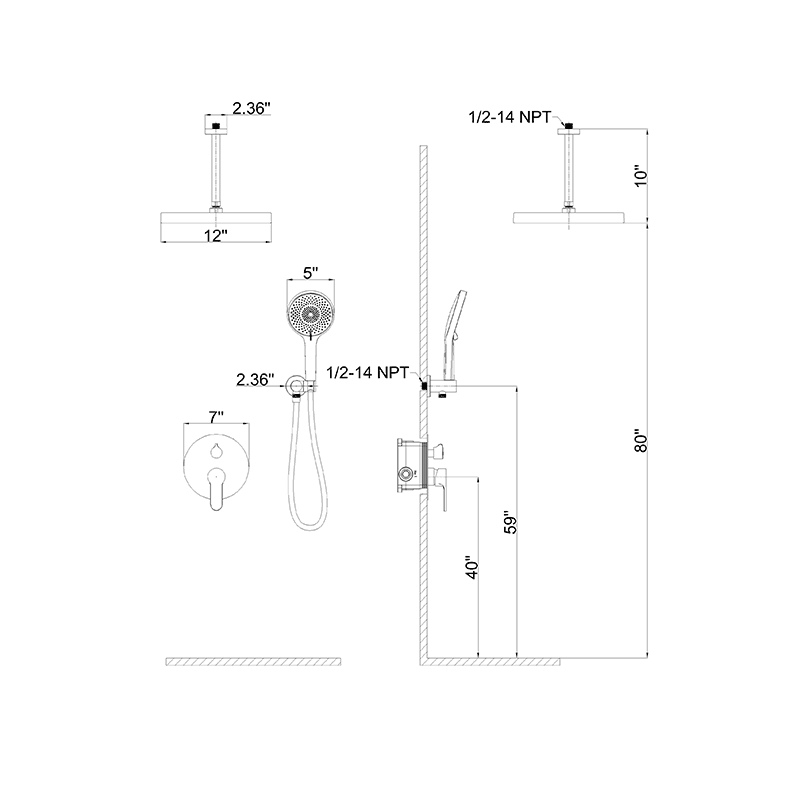 12" Ceiling Mount Round Shower Systems with Head Shower & Hand Shower Combo Set - Image 11