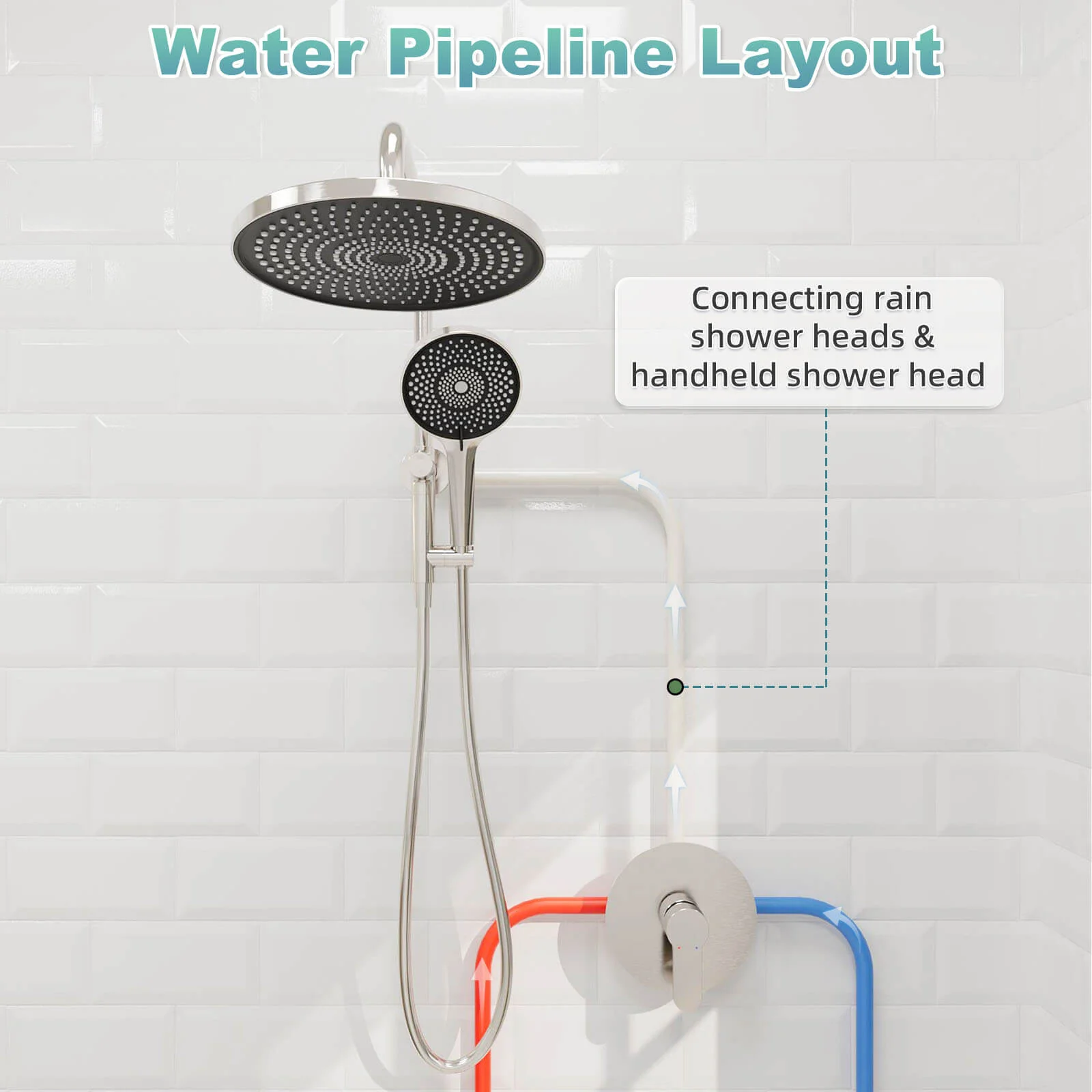 10“ Round Wall Mounted Shower System with 2-in-1 Rough-in Valve Included 3-Spray Handheld - Image 10