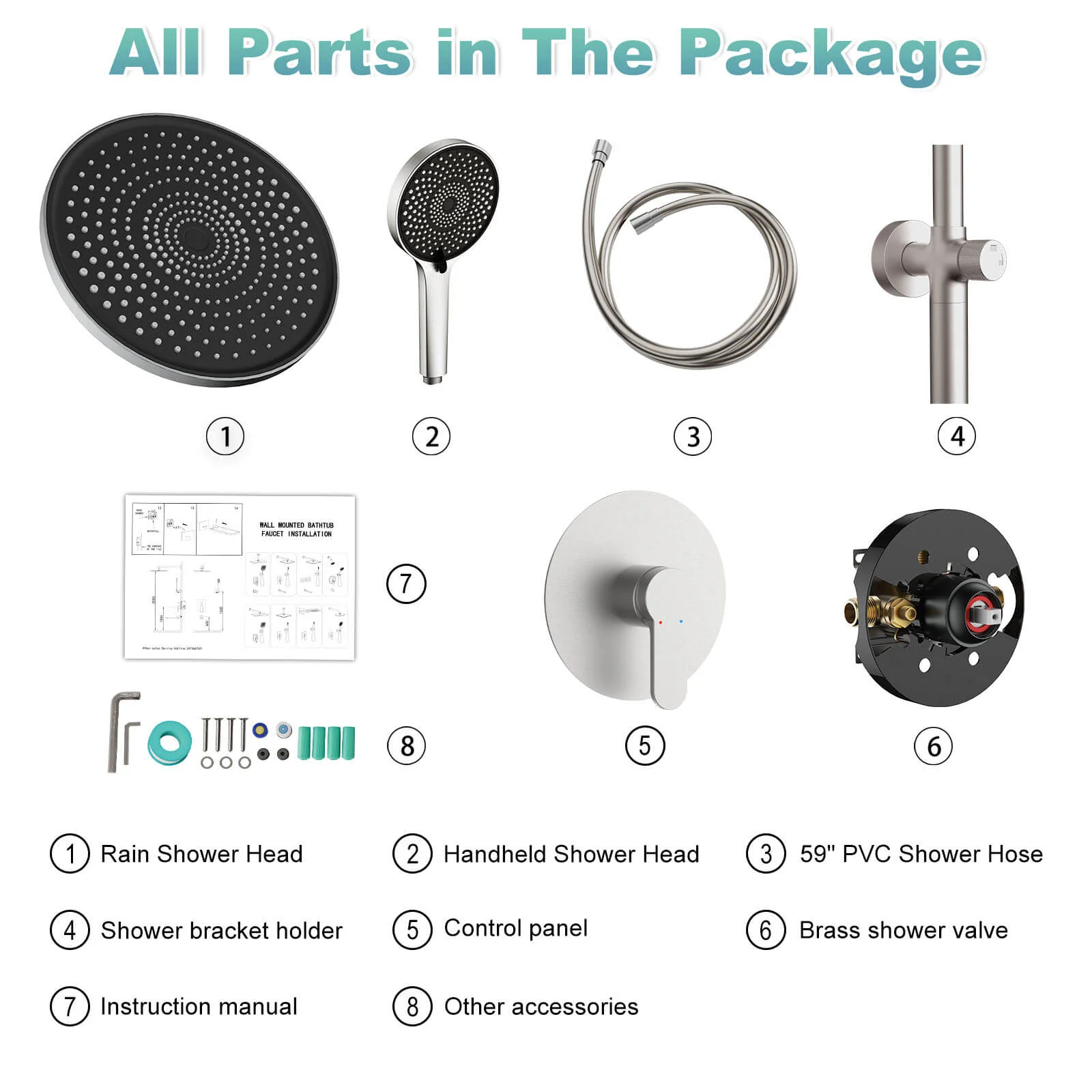 10“ Round Wall Mounted Shower System with 2-in-1 Rough-in Valve Included 3-Spray Handheld - Image 13