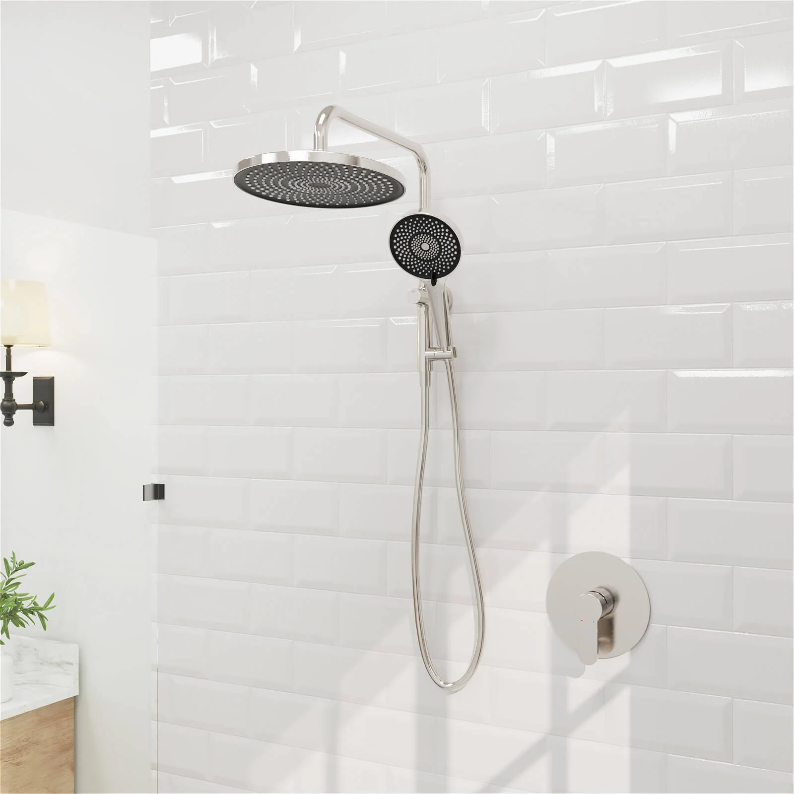 10“ Round Wall Mounted Shower System with 2-in-1 Rough-in Valve Included 3-Spray Handheld - Image 2