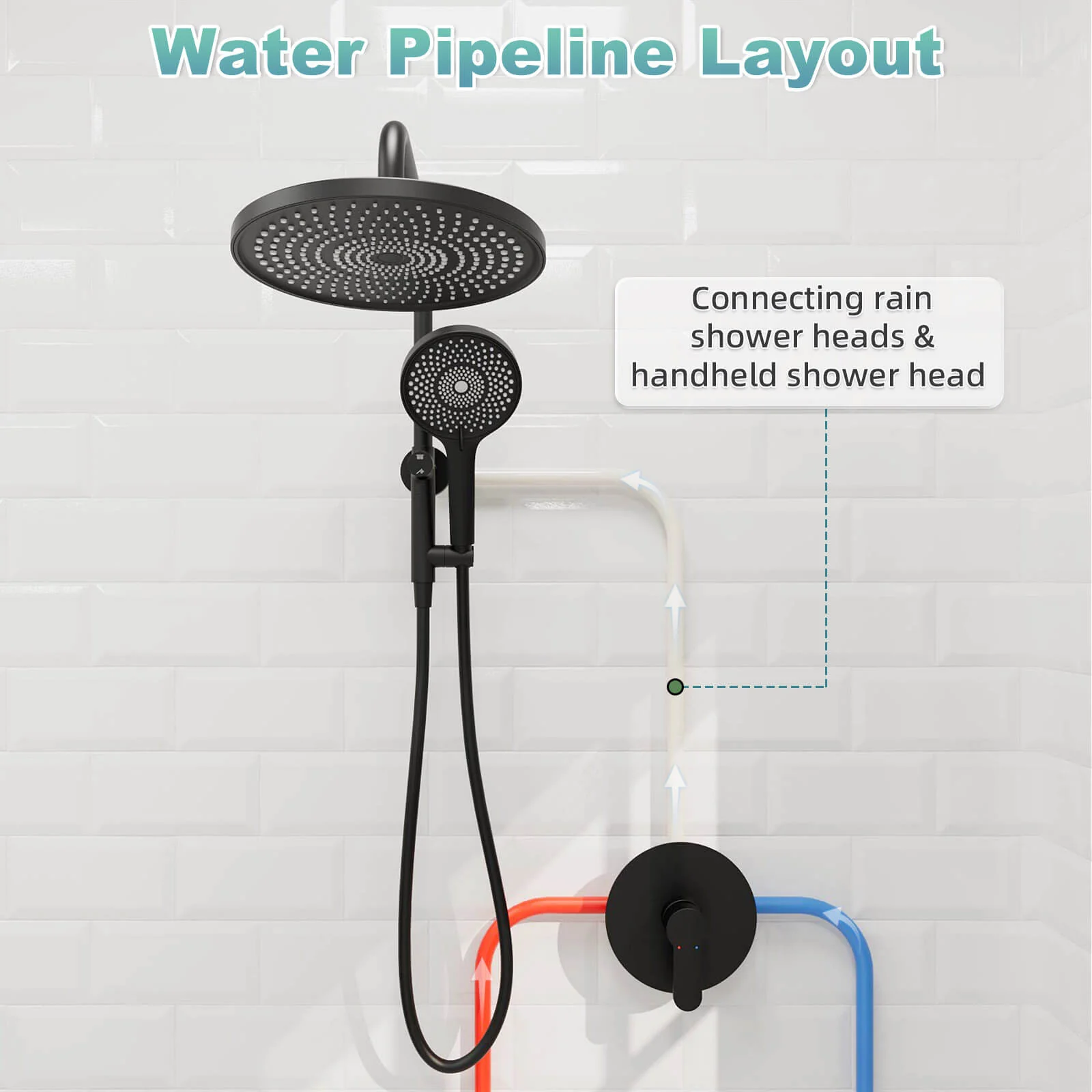 10“ Round Wall Mounted Shower System with 2-in-1 Rough-in Valve Included 3-Spray Handheld - Image 25