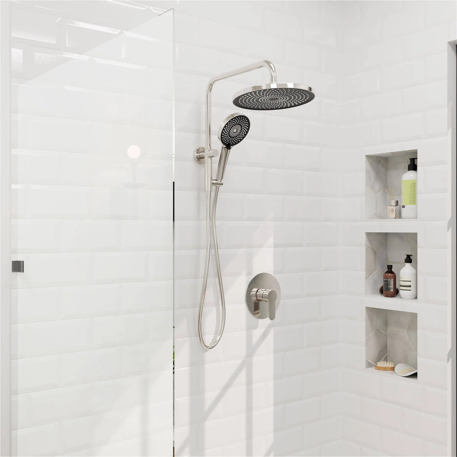 10“ Round Wall Mounted Shower System with 2-in-1 Rough-in Valve Included 3-Spray Handheld - Image 4