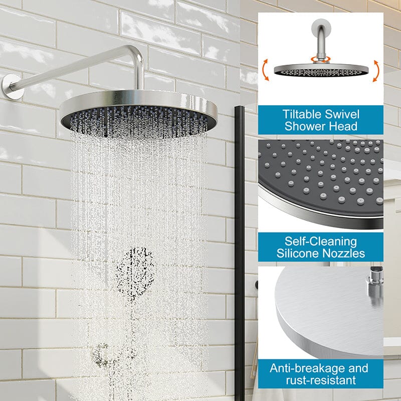 10" Wall Mount Round Shower Set with Head Shower & Hand Shower Combo Set - Image 12
