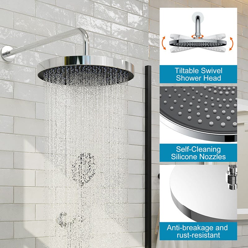 10" Wall Mount Round Shower Set with Head Shower & Hand Shower Combo Set - Image 21