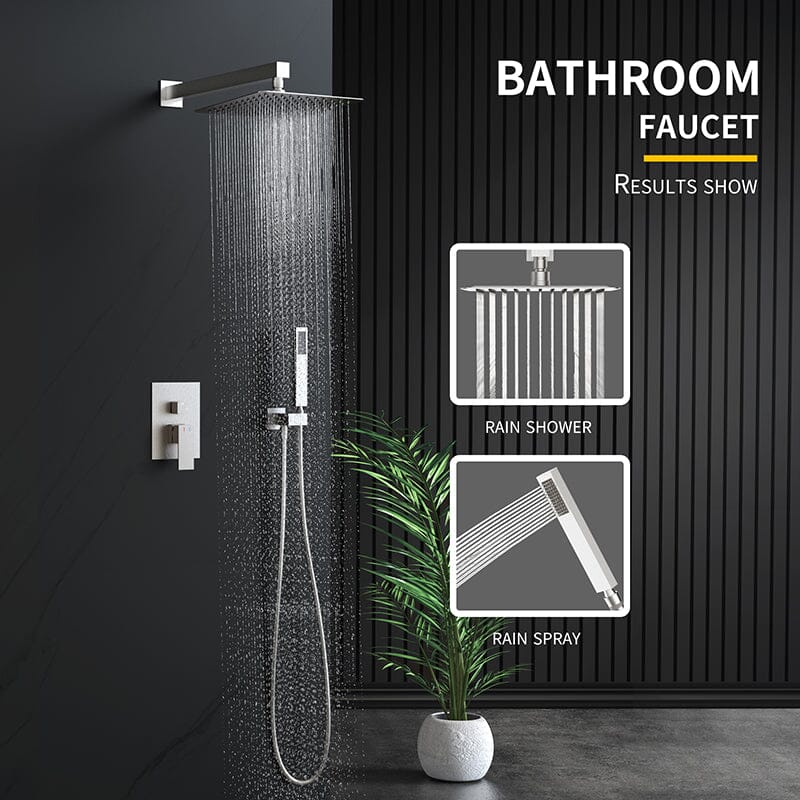 10" Wall Mount Square Shower Systems with Head Shower & Hand Shower Combo Set - Image 18