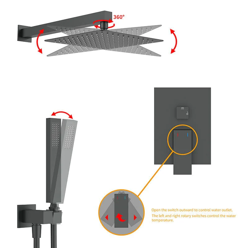 10" Wall Mount Square Shower Systems with Head Shower & Hand Shower Combo Set - Image 7