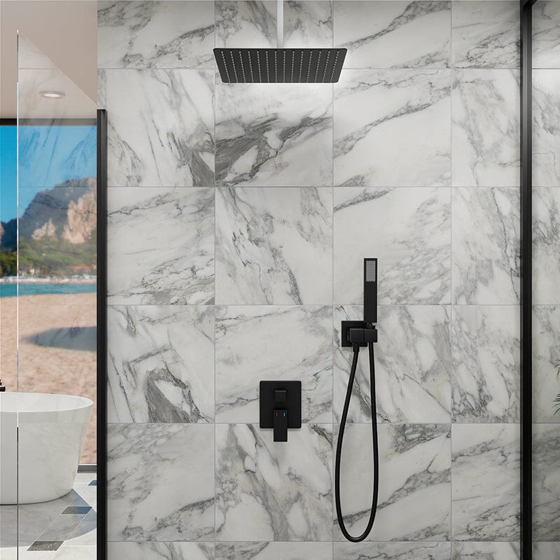 12" Ceiling Mounted Square Shower Systems with Head Shower & Hand Shower Combo Set - Image 3
