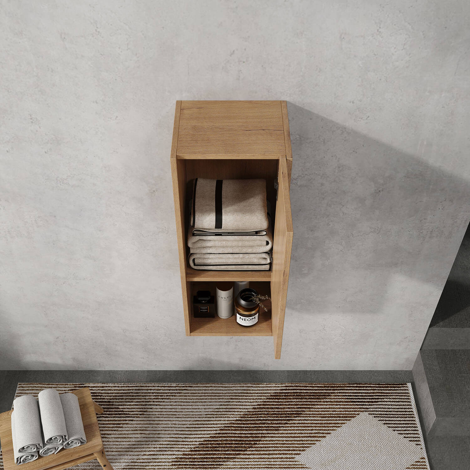 12" White Oak Bathroom Wall Cabinet with Soft Close Door and Open Shelf - Image 4