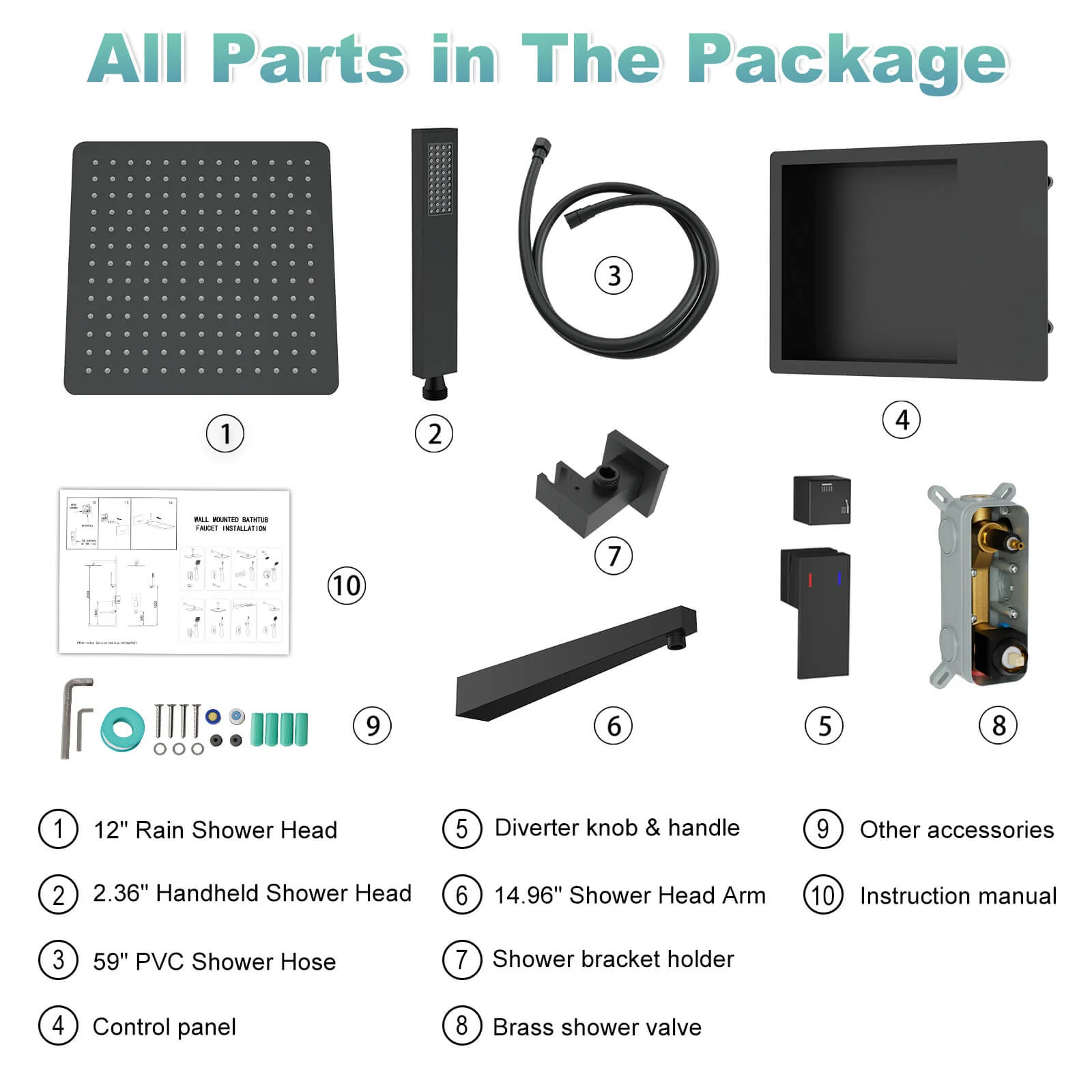 12" Wall-Mounted Rain Head Shower System with Shower Niche and Handheld - Image 13