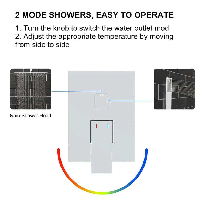 Giving Tree 12" Wall Mount Square Shower Systems with Head Shower & Hand Shower Combo Set - Image 28