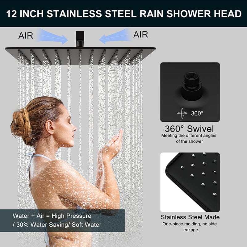 12" Square Shower Set with Hand Shower & Tub Spout Shower Combo Set - Image 5