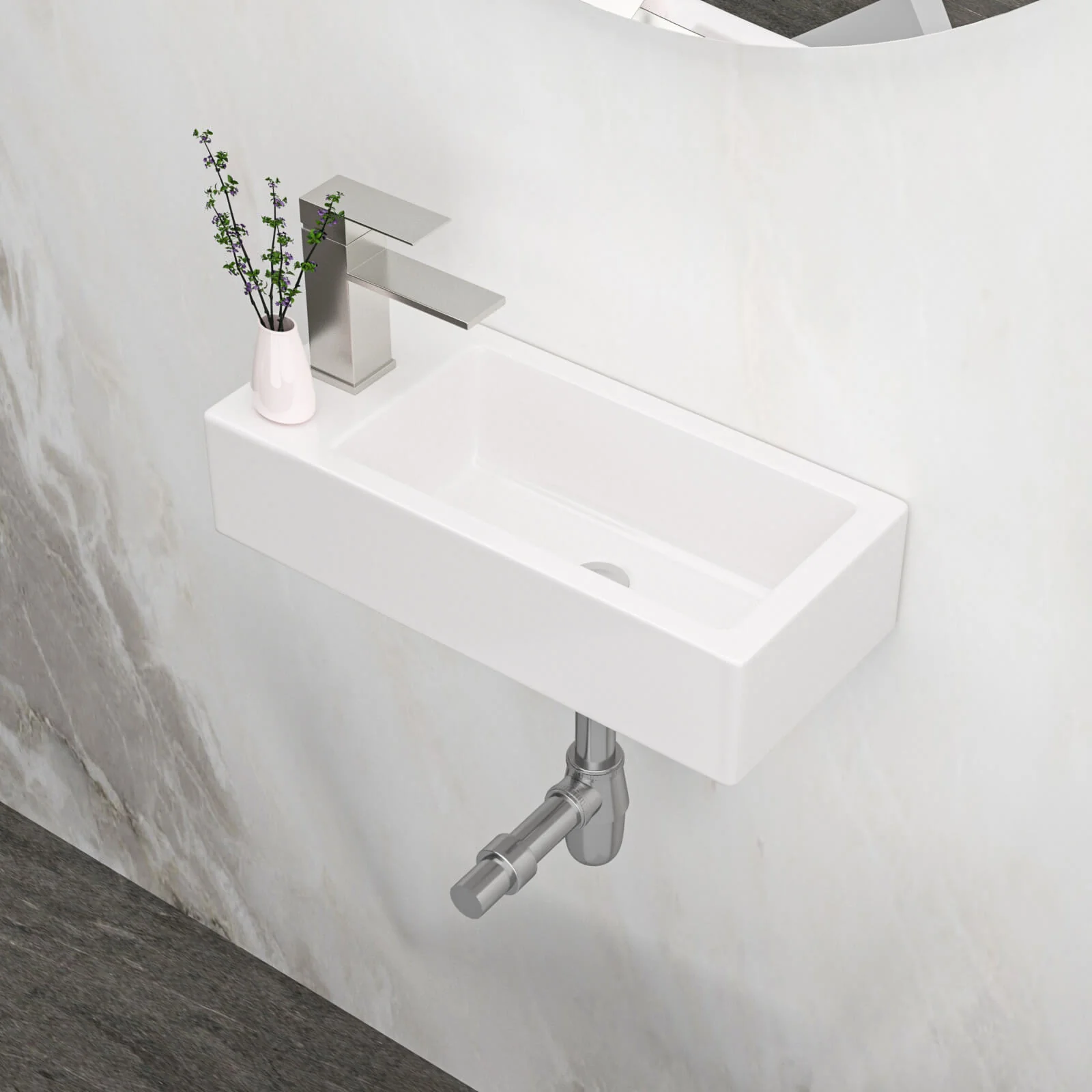 14" x 7" Narrow Wall-Mounted Sink with Left-Side Faucet Hole
