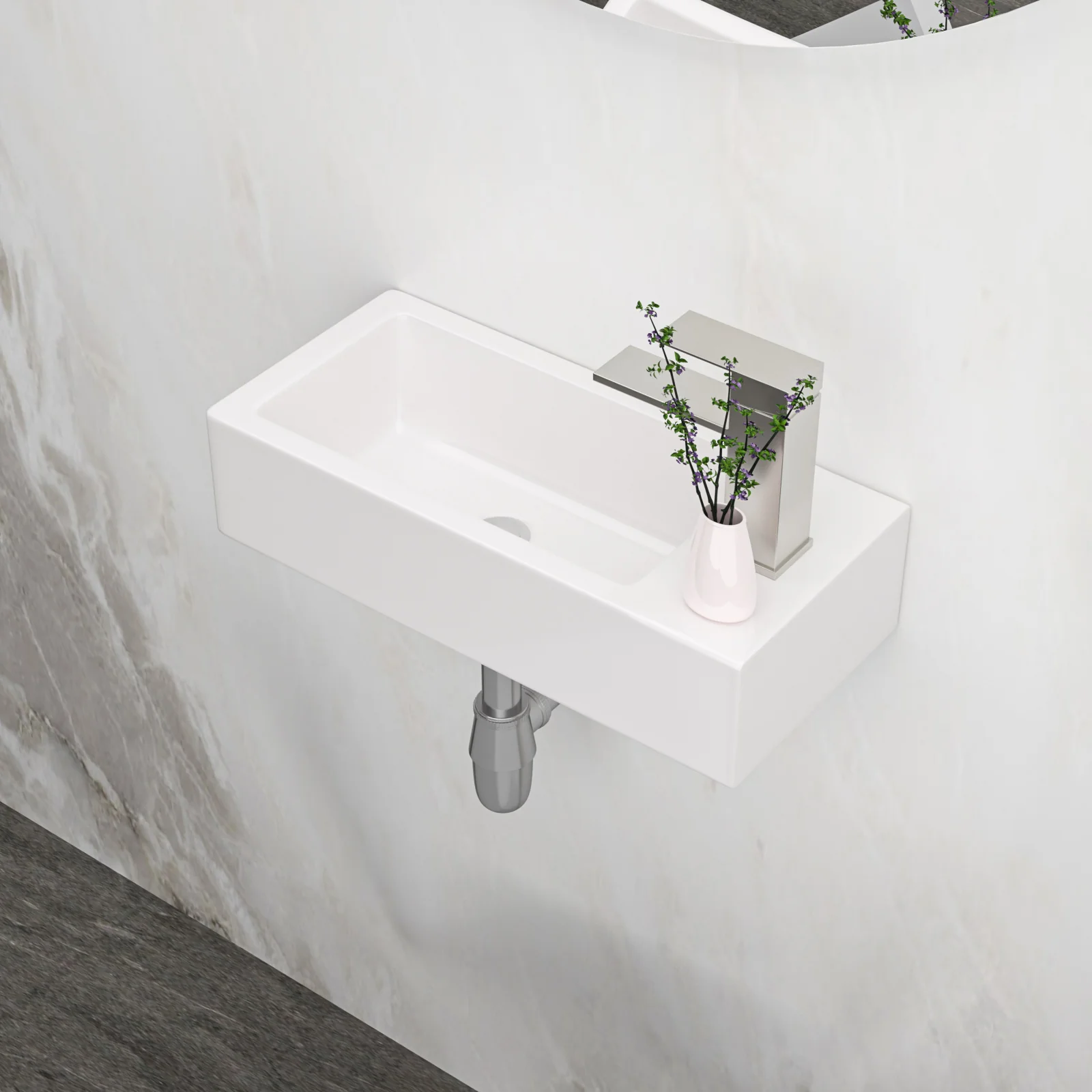 14" x 7" Narrow Wall-Mounted Sink with Right-Side Faucet Hole
