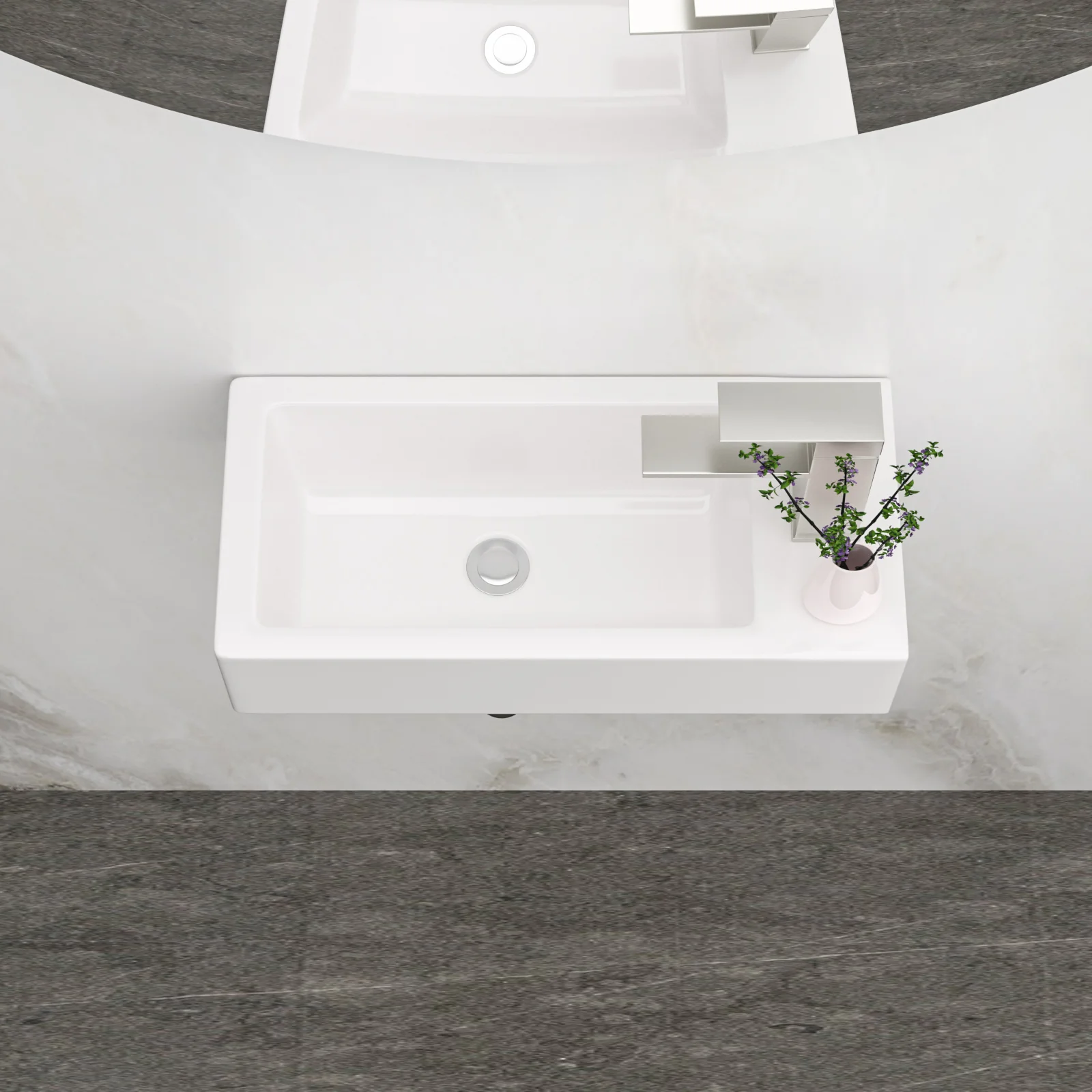 14" x 7" Narrow Wall-Mounted Sink with Right-Side Faucet Hole - Image 3