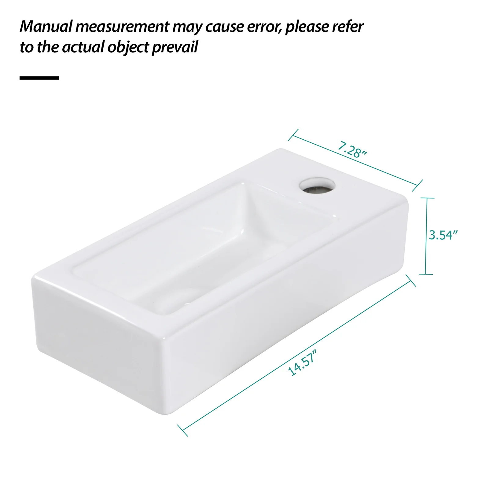 14" x 7" Narrow Wall-Mounted Sink with Right-Side Faucet Hole - Image 5