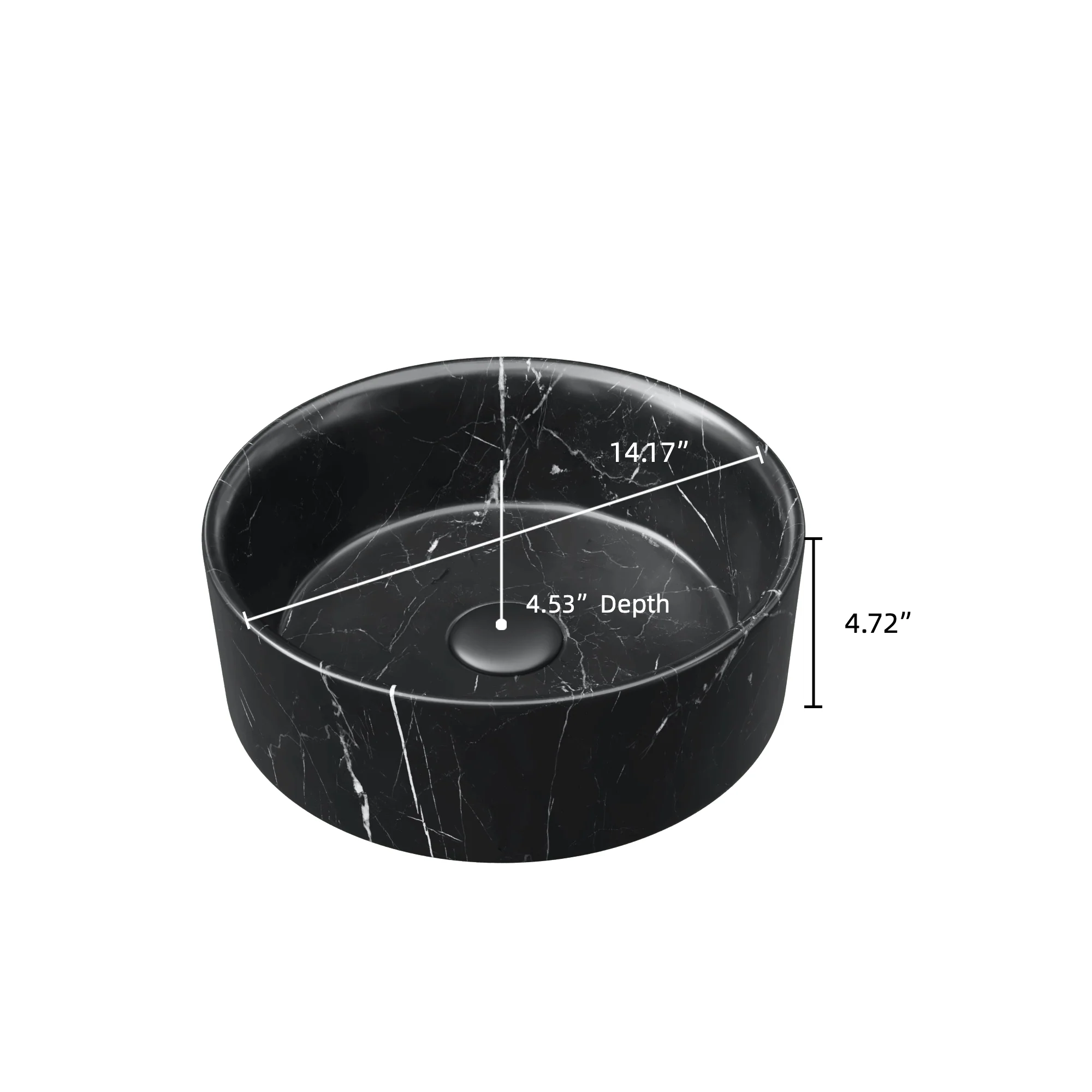 14" Round Black Ceramic Above-Counter Vessel Sink with Stone Pattern - Image 4