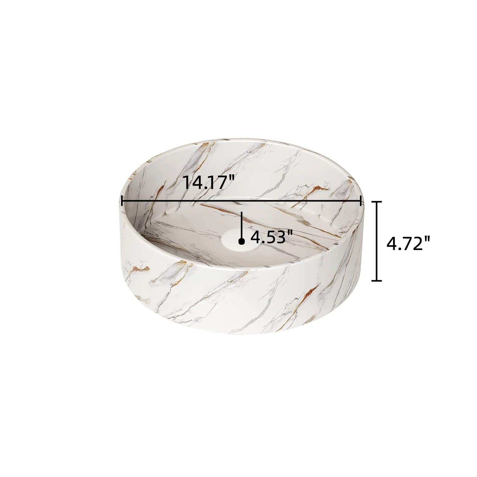 14" Round White Ceramic Above-Counter Vessel Sink with Stone Pattern - Image 4