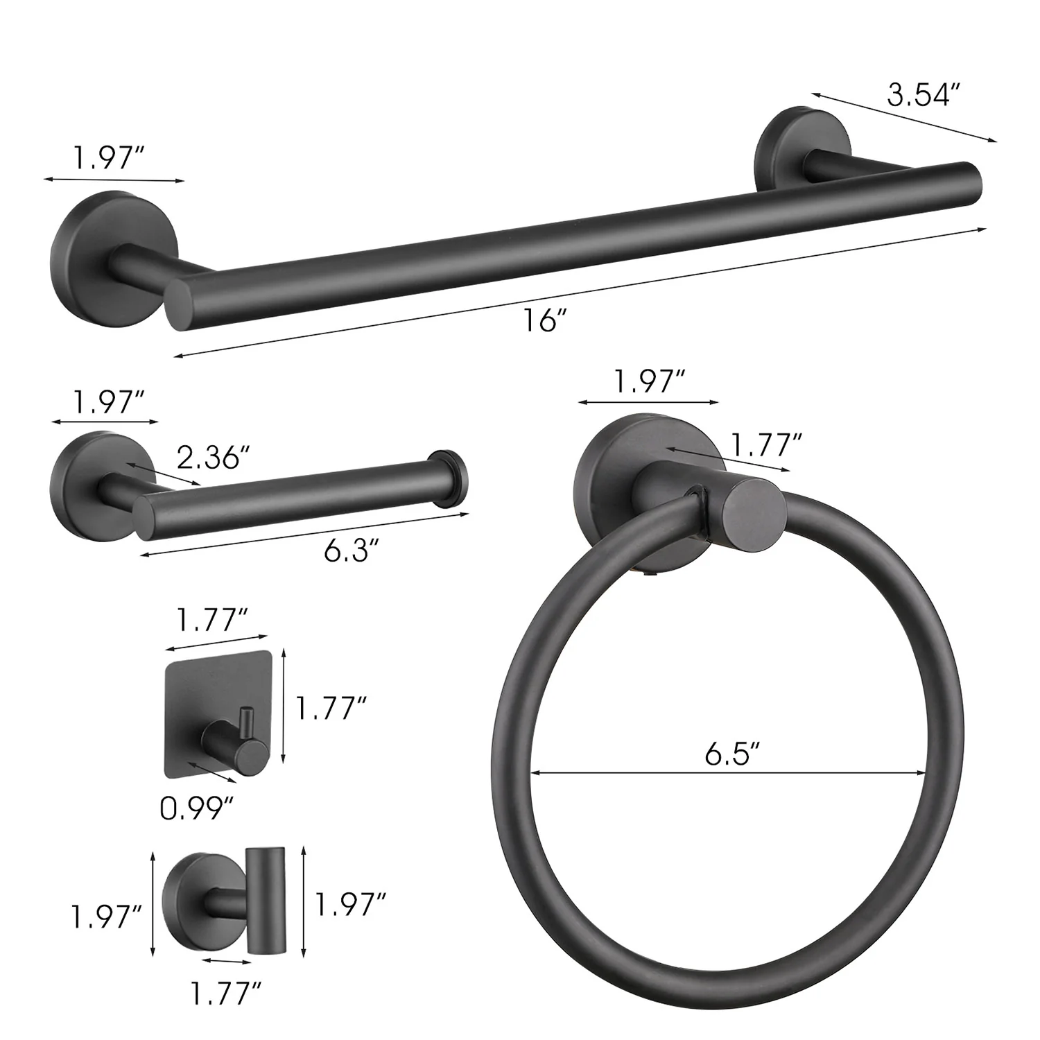 14-Piece Wall-Mounted Matte Black Bathroom Hardware Set - Image 10