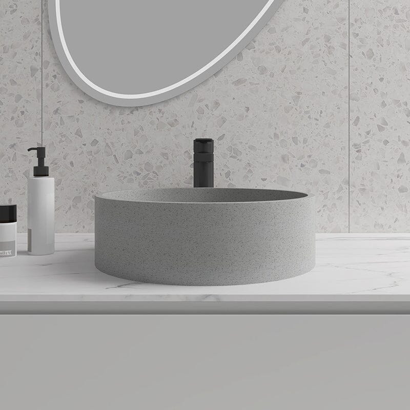 15.35'' Modern Gray Bathroom Above Counter Sink Concrete Stone Round Vessel - Image 3