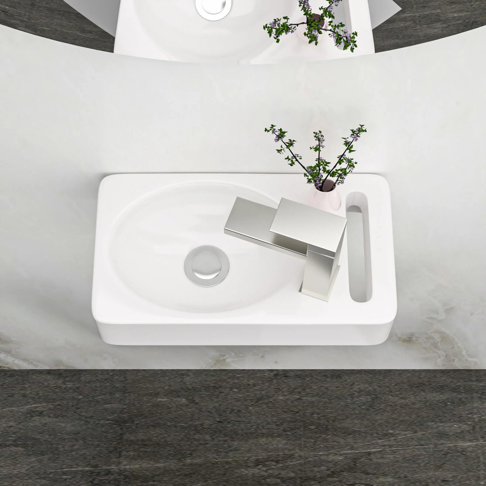 15" x 8" Wall-Mounted Ceramic Sink with Integrated Towel Slot - Image 2