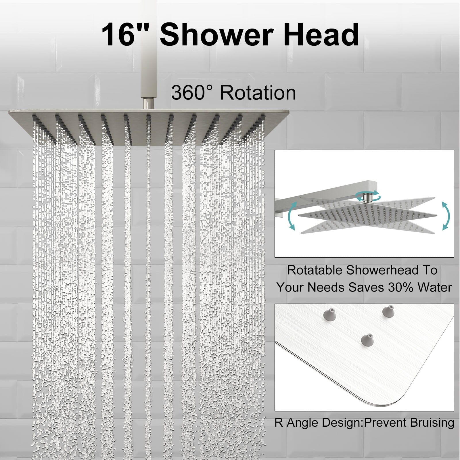 16" Ceiling Mount Square Shower Set with Head Shower & Hand Shower Combo Set - Image 20