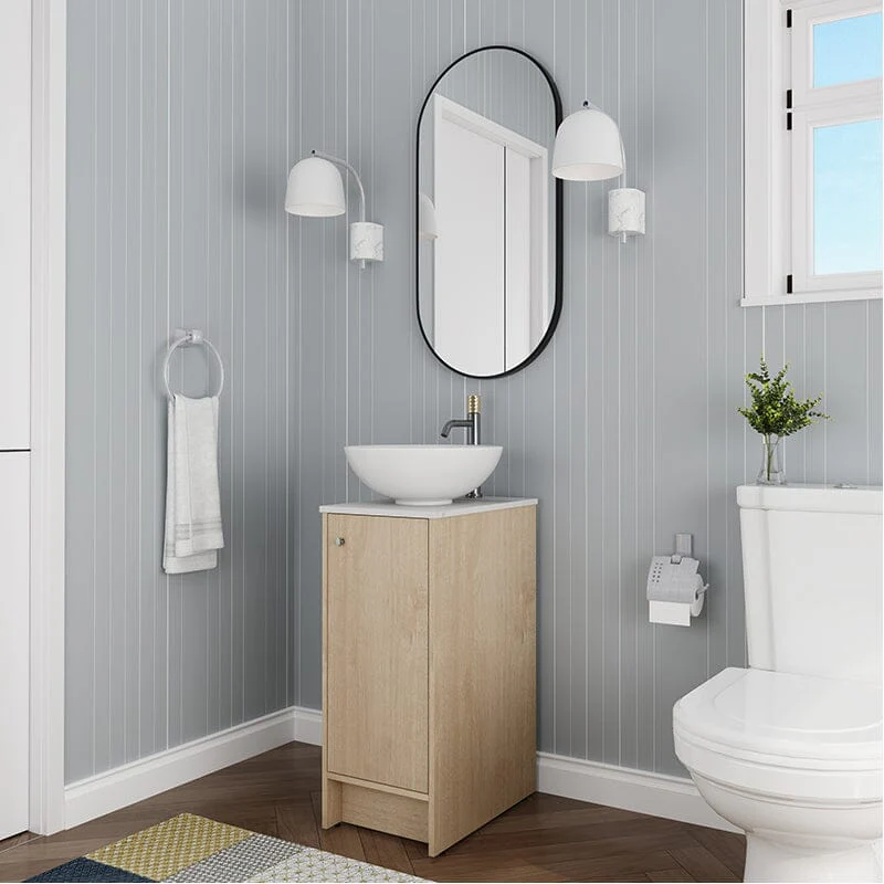 16" Freestanding Bathroom Vanity with Round Sink with Soft Close Doors and Shelves - Image 3