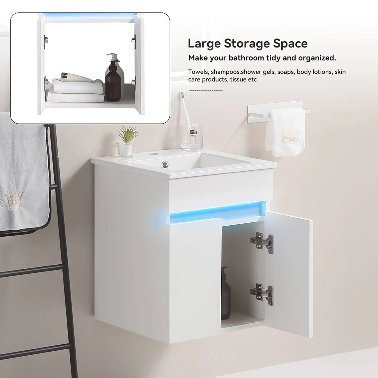 16" Wall-Mounted Vanity with Built-In Motion Sensor Light - Image 8