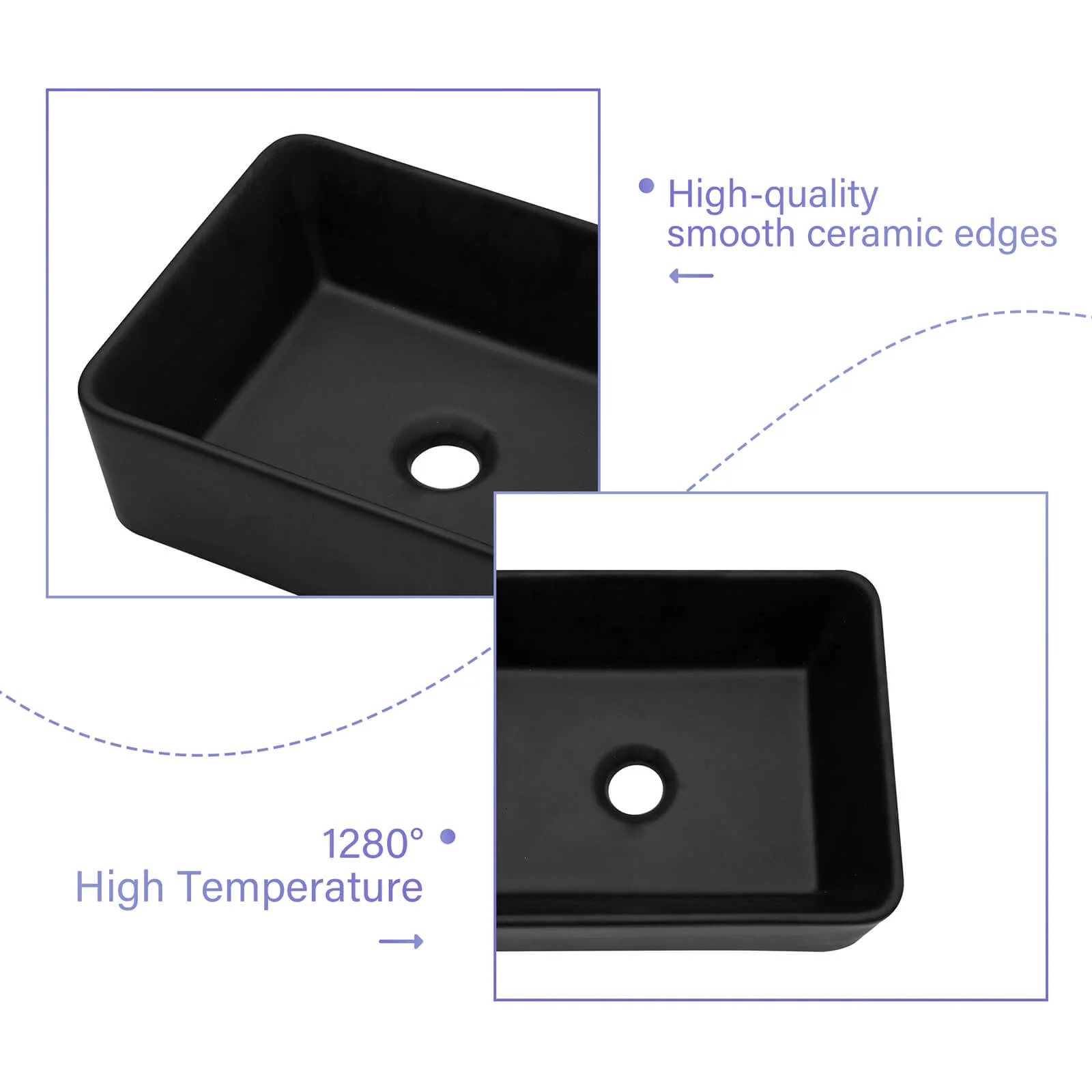 16" x 12" Black Rectangular Ceramic Lavatory Sink - Image 6