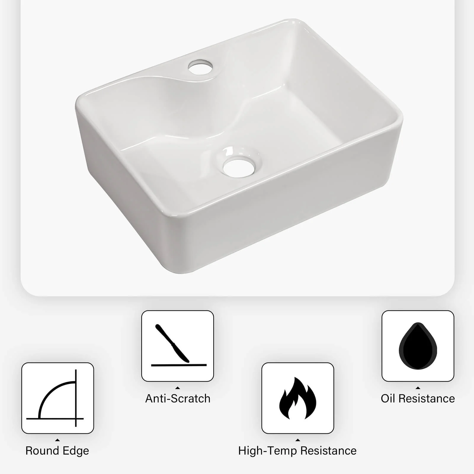 16" x 12" Glossy White Ceramic Bathroom Sink - Image 5