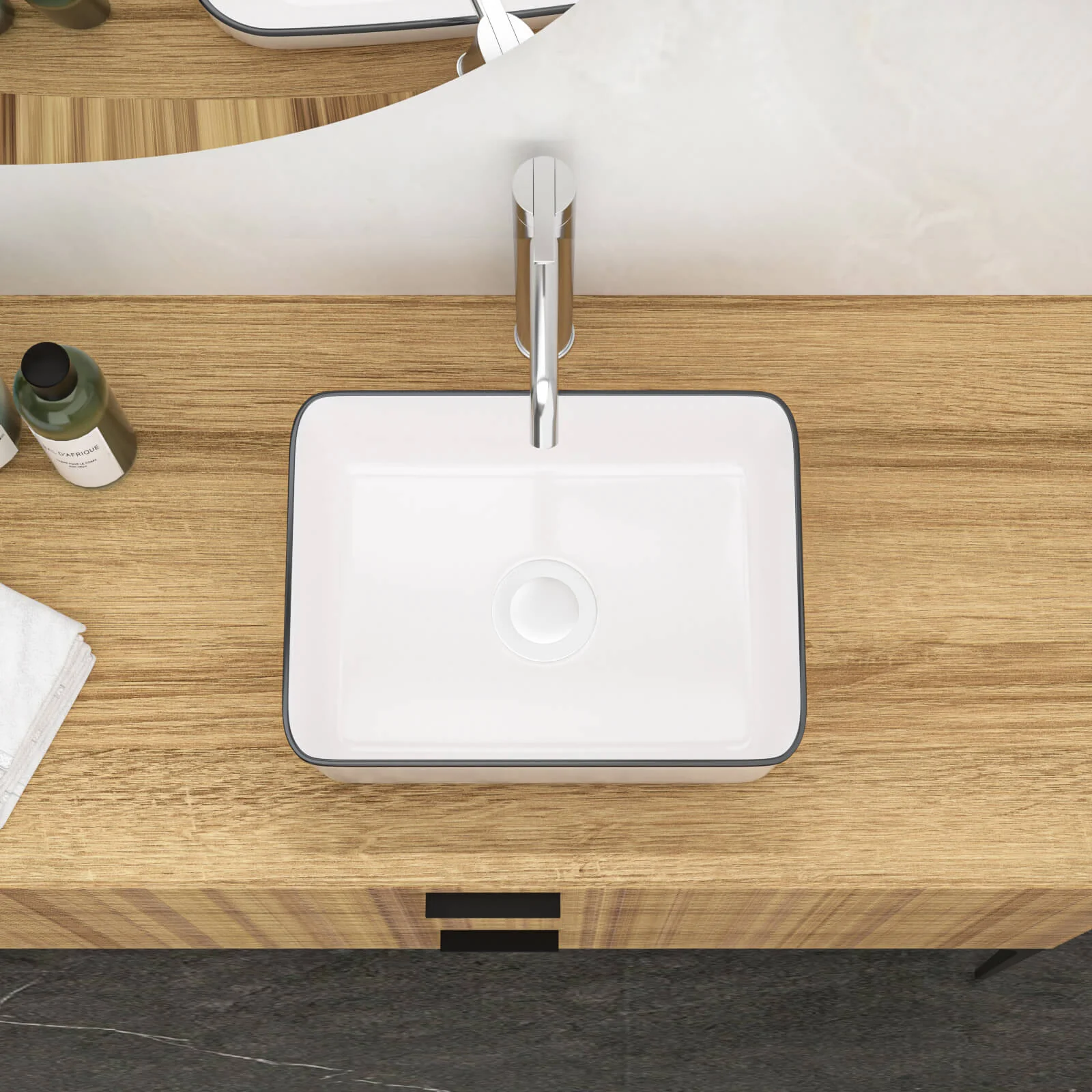 16" x 12" White Ceramic Bathroom Sink with Black Trim - Image 2