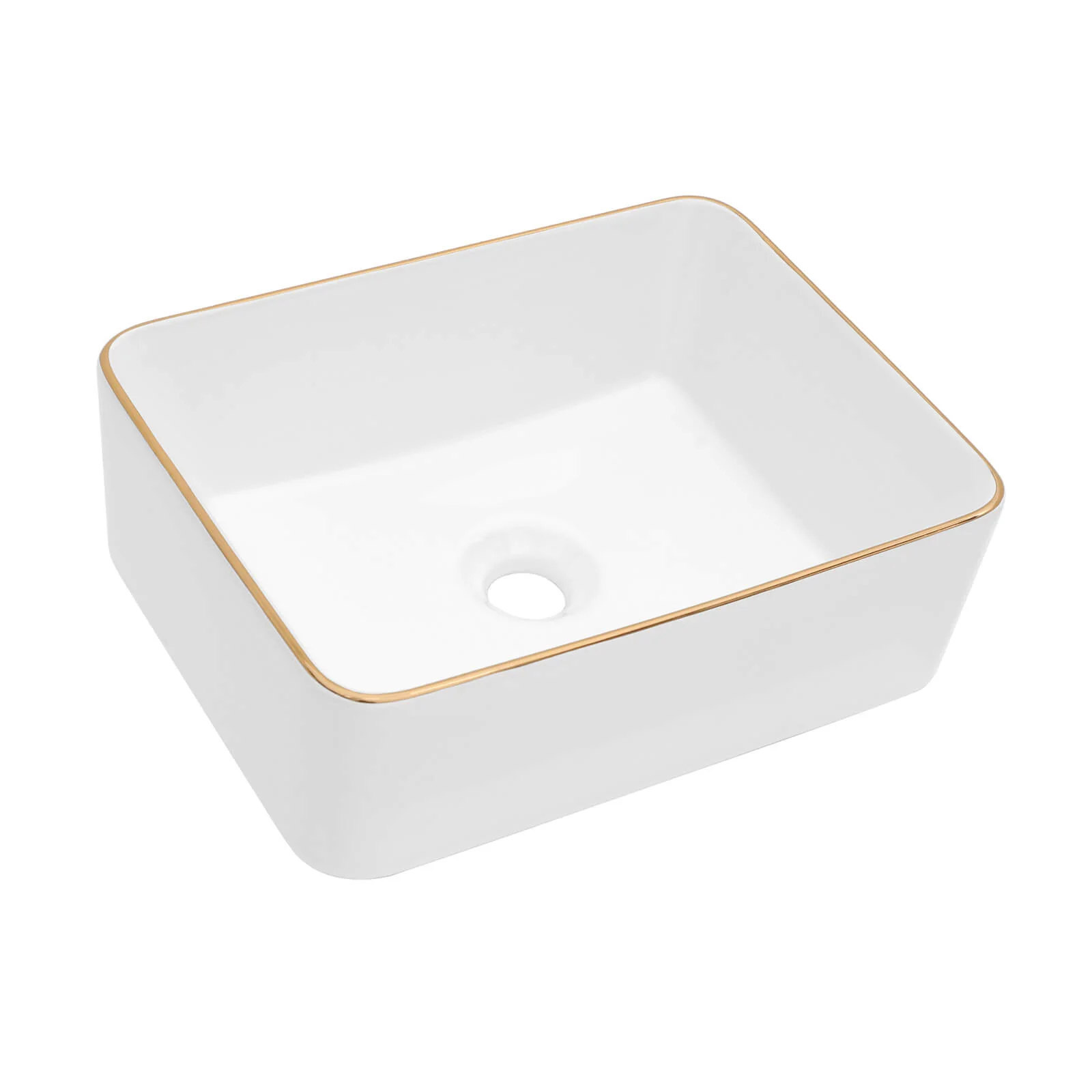 16" x 12" White Ceramic Bathroom Sink with Gold Trim - Image 7