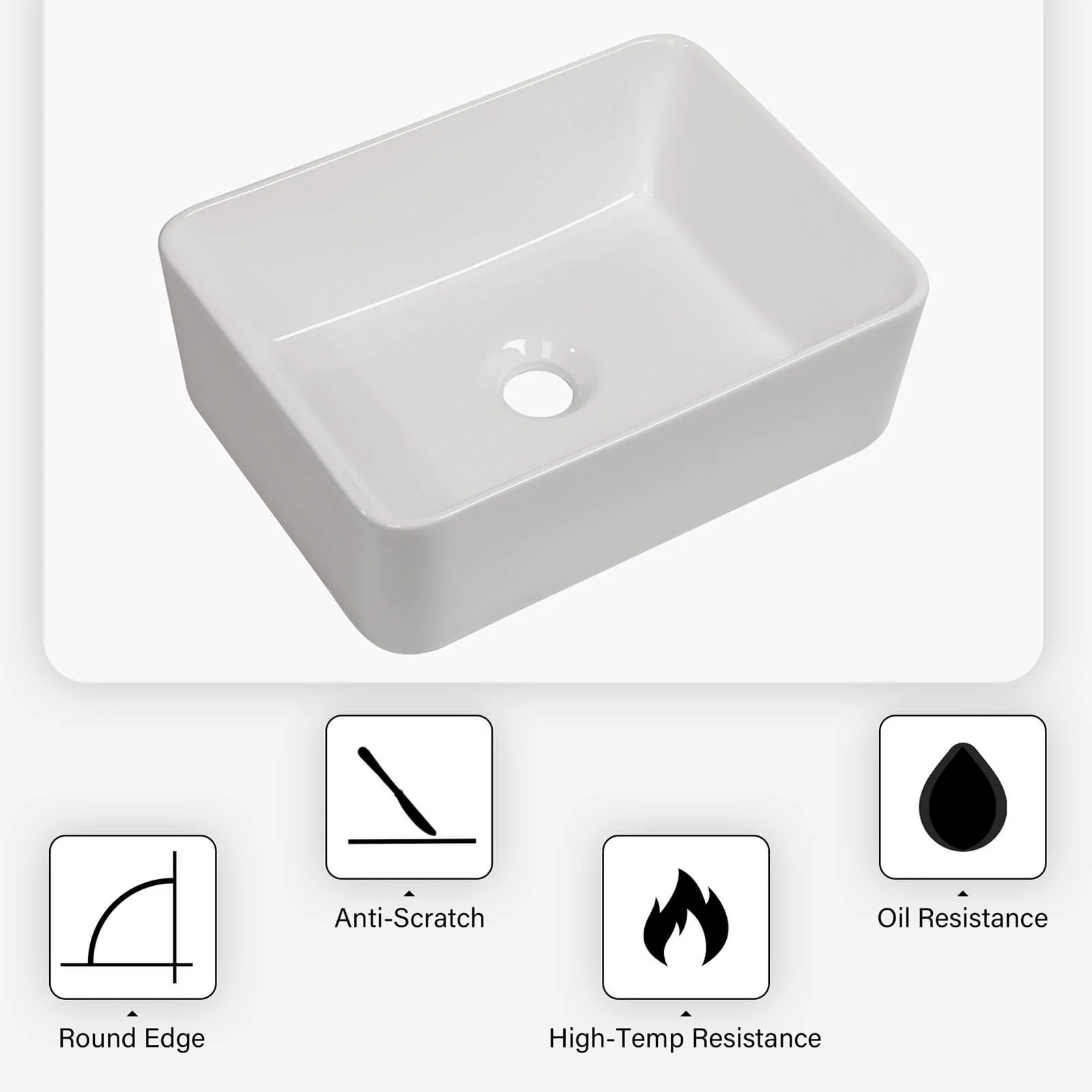 16" x 12" White Rectangular Ceramic Lavatory Sink - Image 5