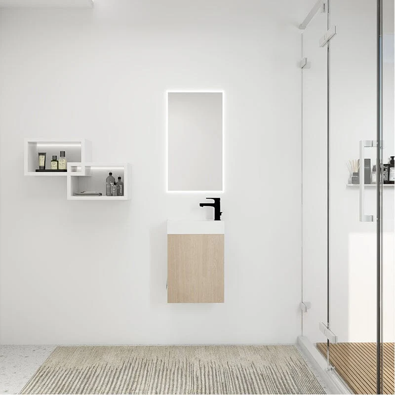 16 Inch Floating Small Bathroom Vanity with Single Hole Resin Sink and Soft Close - Image 4