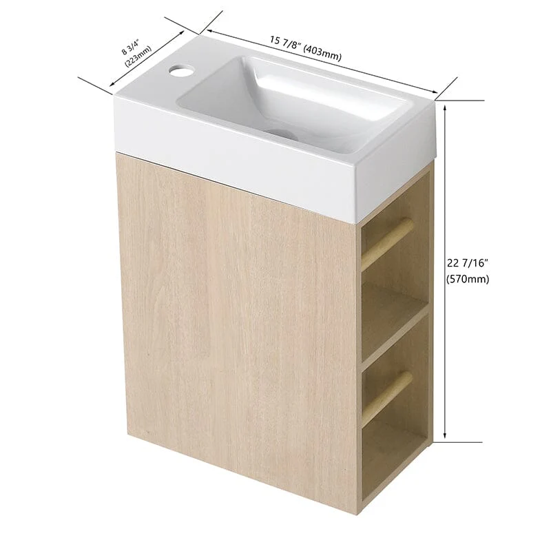 16 Inch Floating Small Bathroom Vanity with Single Hole Resin Sink and Soft Close - Image 5