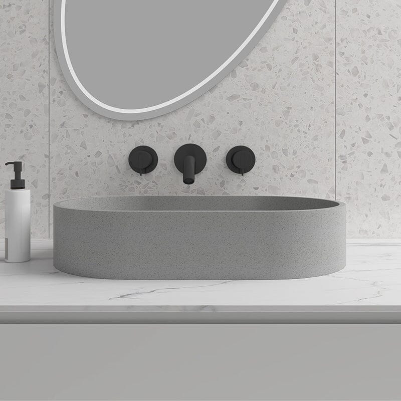 16''x11'' Modern Gray Bathroom Above Counter Sink Concrete Stone Oval Vessel - Image 3