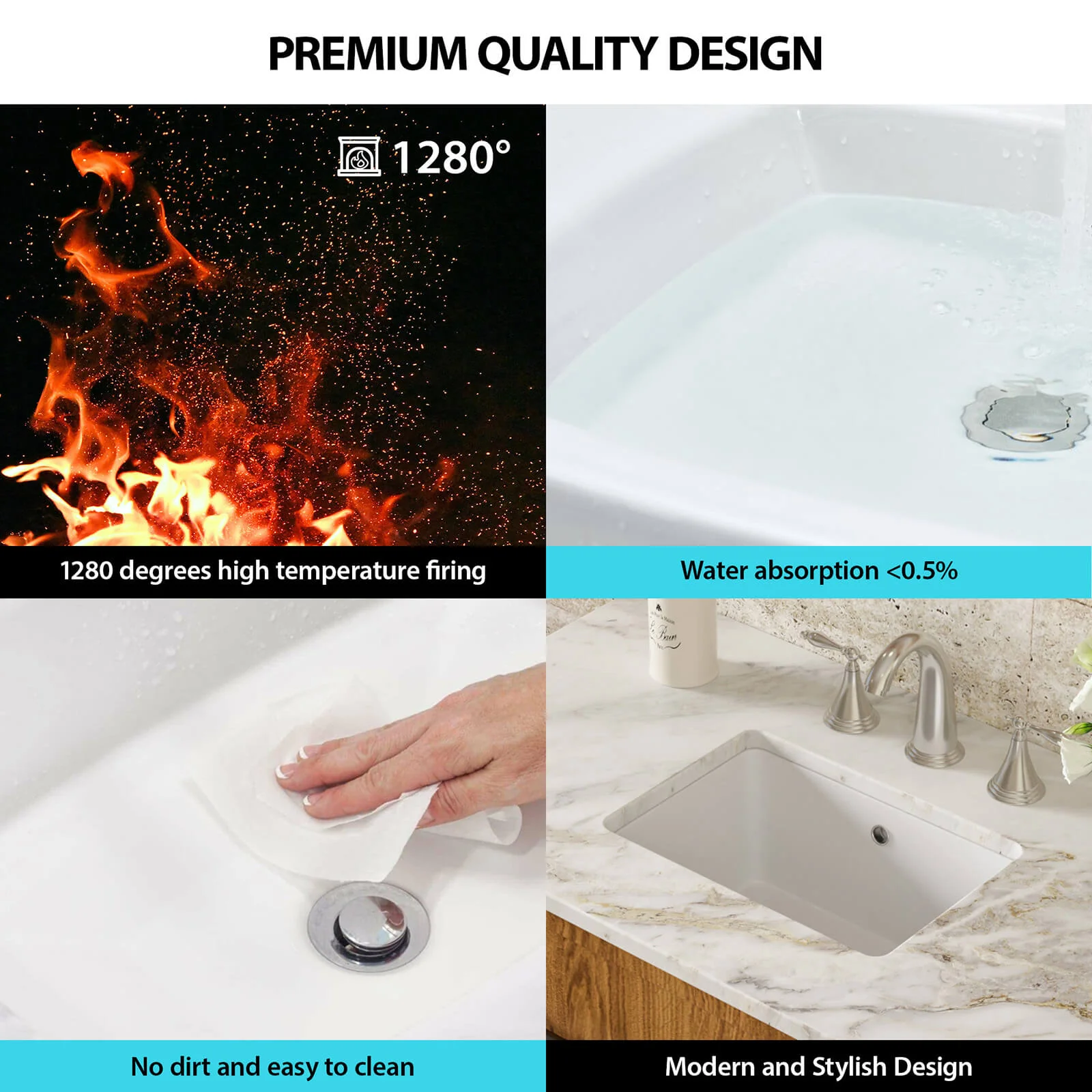 17" x 12" Undermount Ceramic Bathroom Sink with Overflow - Image 4