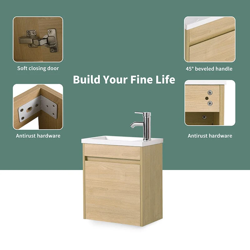 17'' Wall Mounted Bathroom Vanity with Resin Sink for Small Bathroom - Image 7
