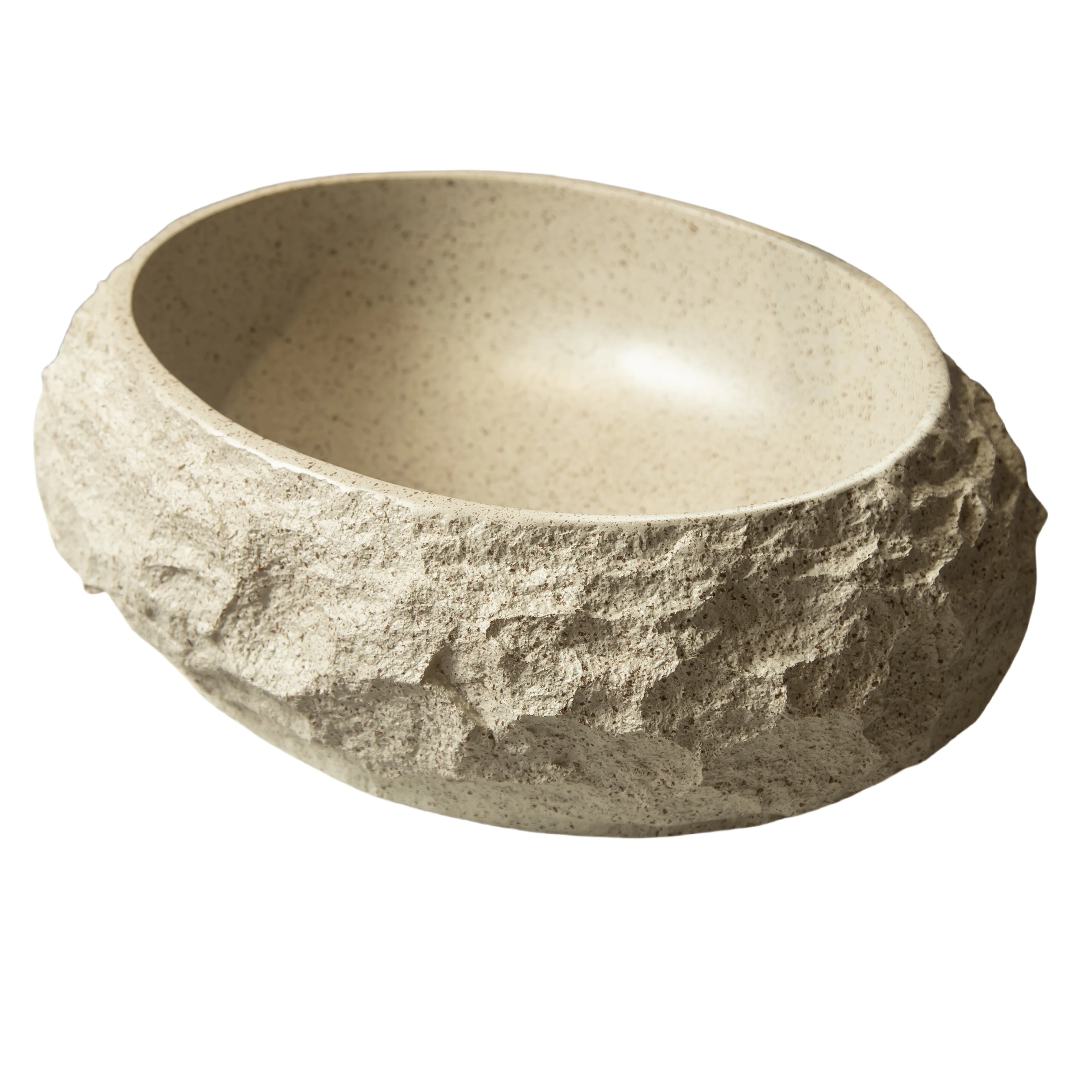 18" Beige Stone Pattern Resin Vessel Bathroom Sink, Artistic Oval Basin - Image 4