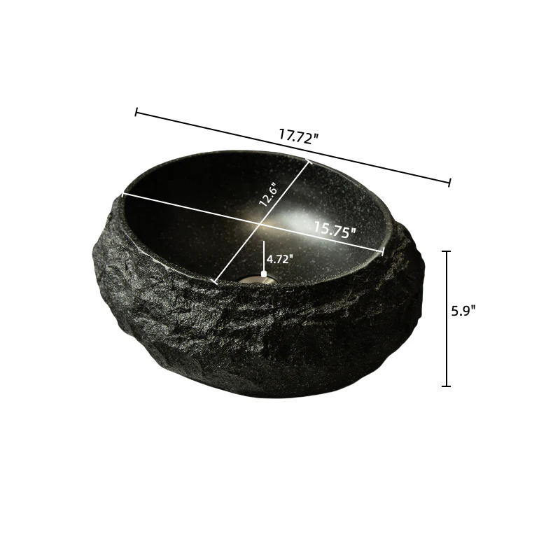 18" Dark Gray Stone Pattern Resin Vessel Bathroom Sink, Artistic Oval Basin - Image 6