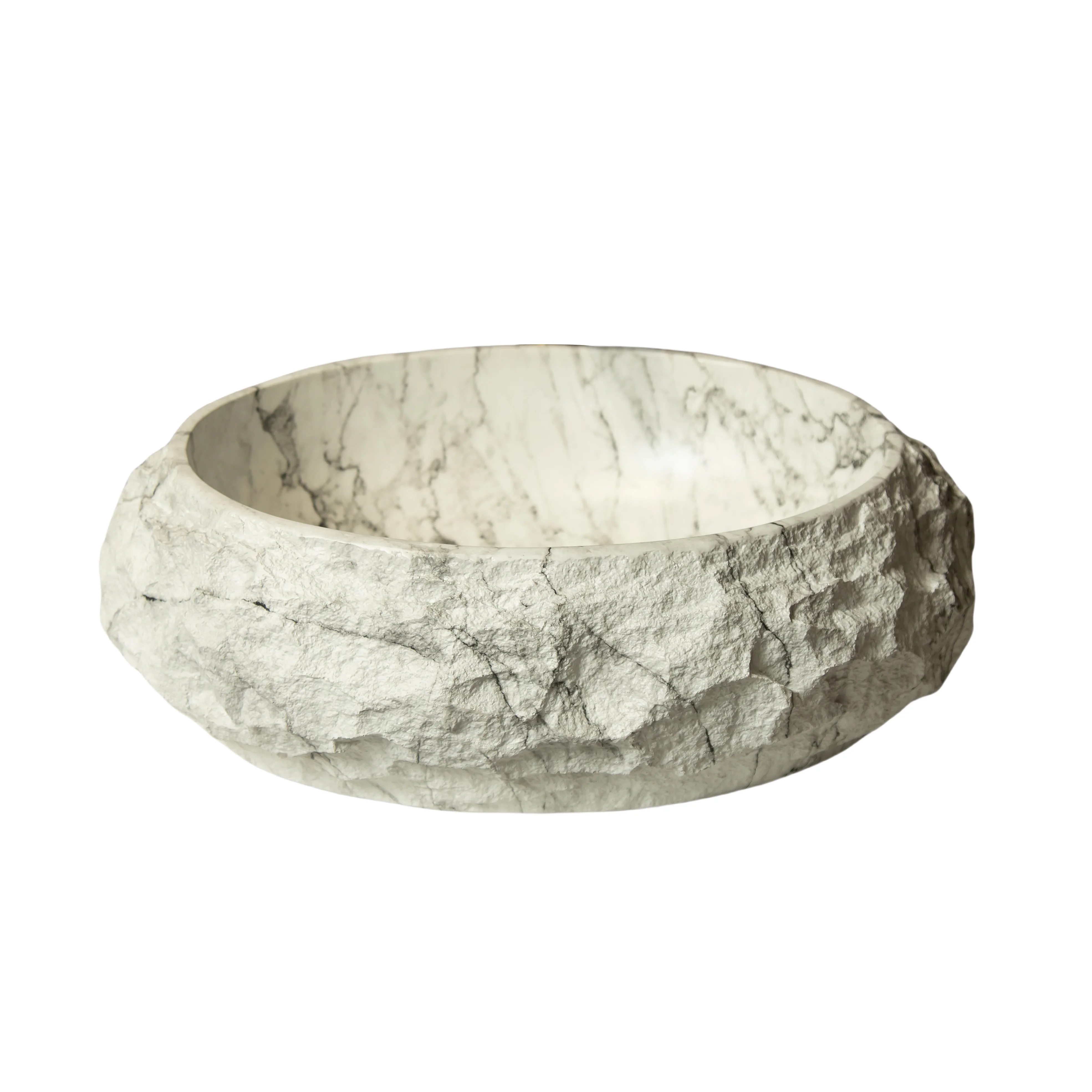 18" Ivory Stone Pattern Resin Vessel Bathroom Sink, Artistic Oval Basin - Image 4