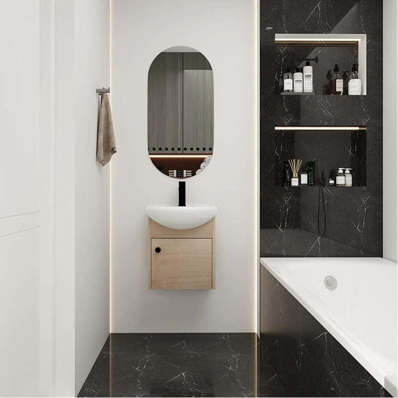 18 Inch Small Size Bathroom Vanity With Ceramic Sink, Wall Mounting Design - Image 4