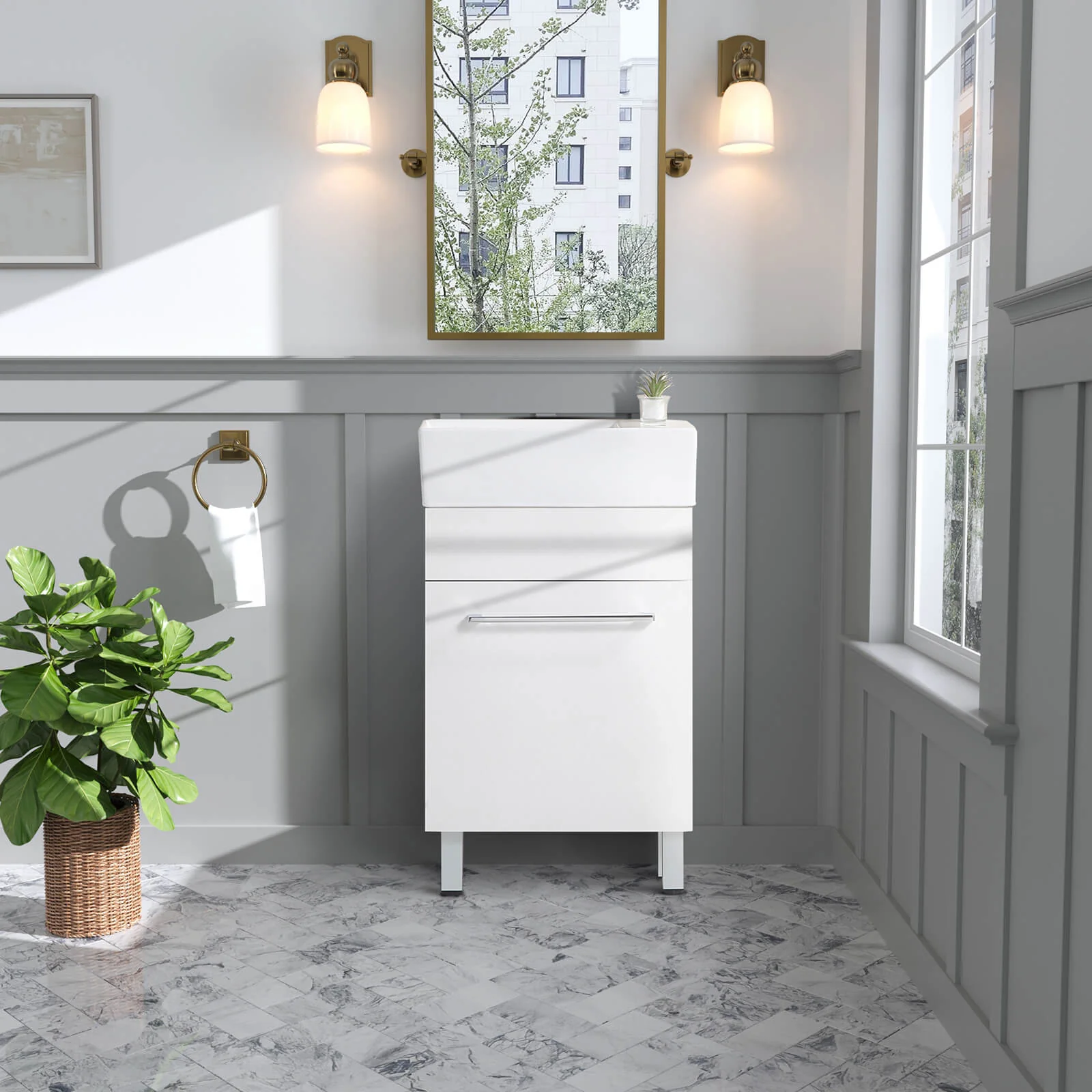 19" Slim Bathroom Vanity with Side Faucet Mount
