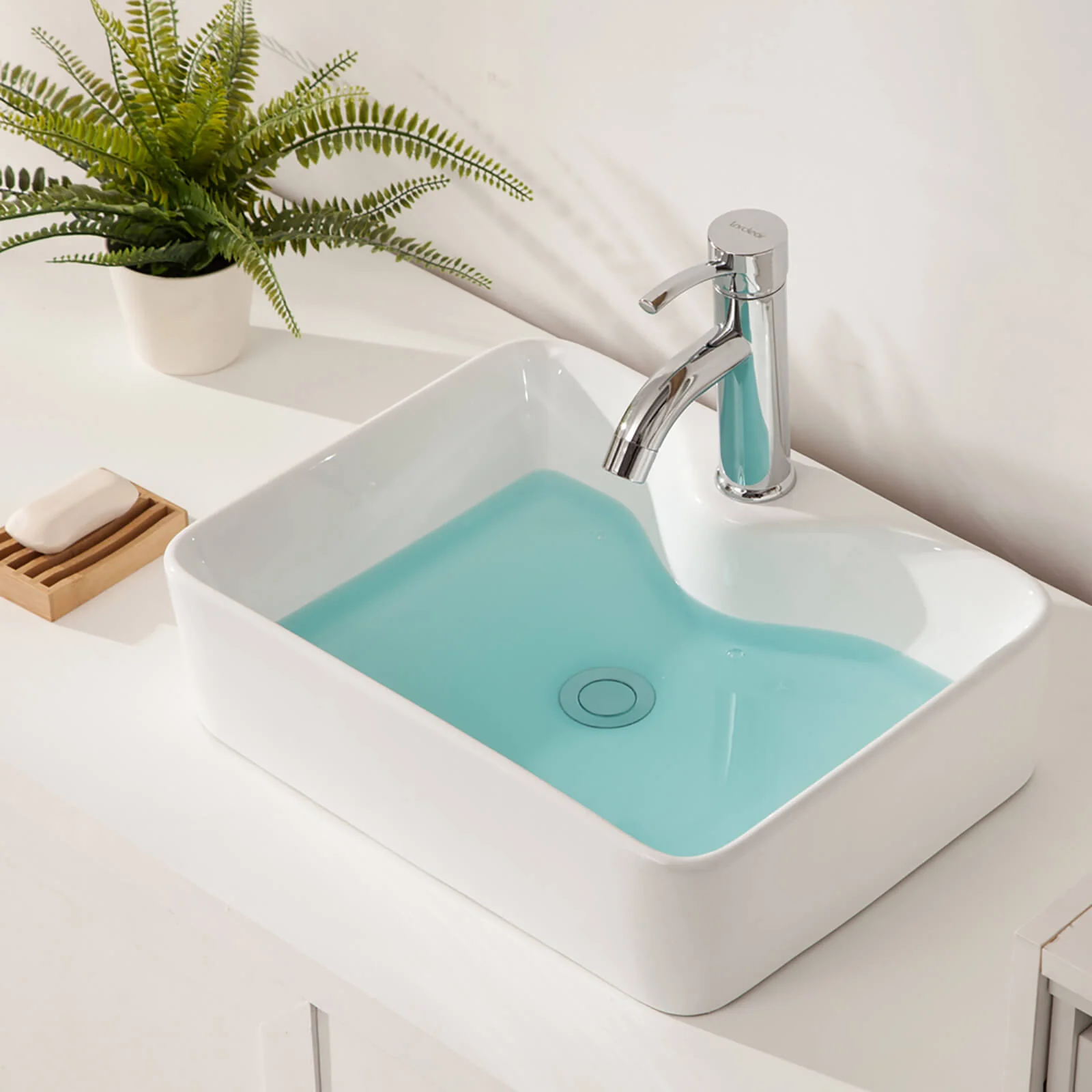 19" x 15" Glossy White Ceramic Bathroom Sink - Image 2