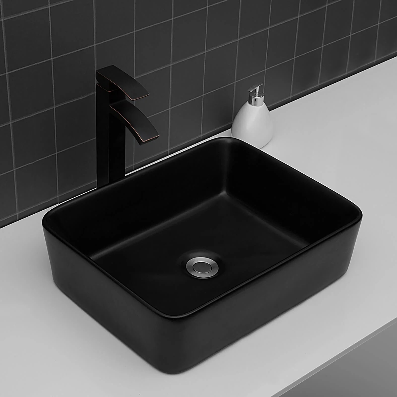 19" x 15" Rectangular Black Ceramic Vessel Sink - Image 3