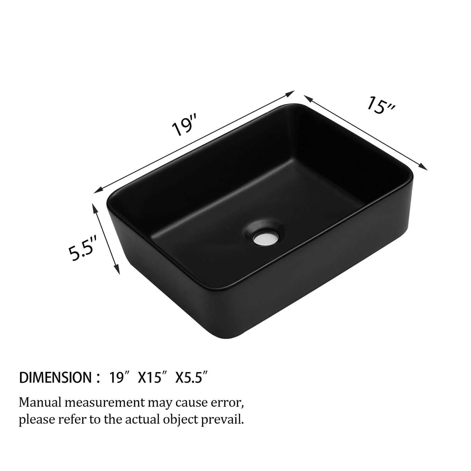 19" x 15" Rectangular Black Ceramic Vessel Sink - Image 6