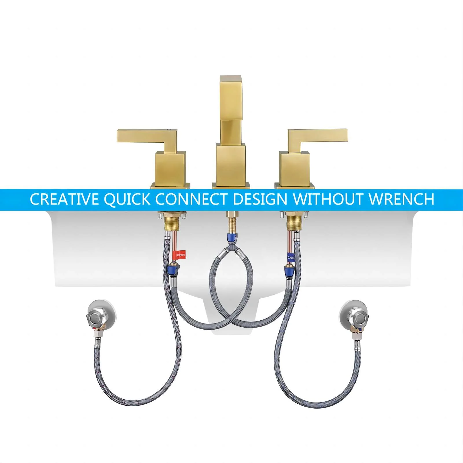 2 Metal Handles & Spout Bathroom Faucet for Sink, 3 Hole Stainless and Lead-Free Waterway - Image 16