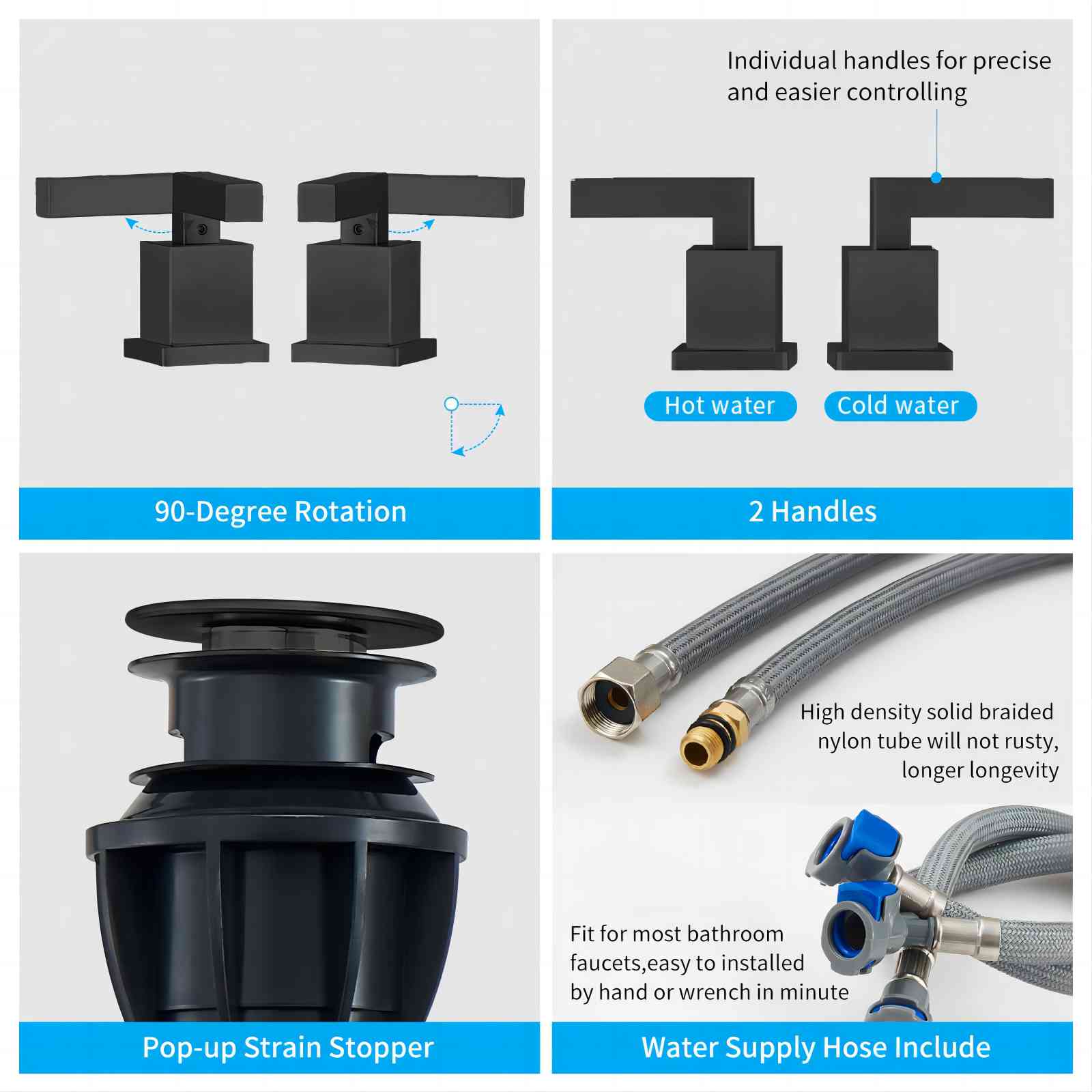 2 Metal Handles & Spout Bathroom Faucet for Sink, 3 Hole Stainless and Lead-Free Waterway - Image 6