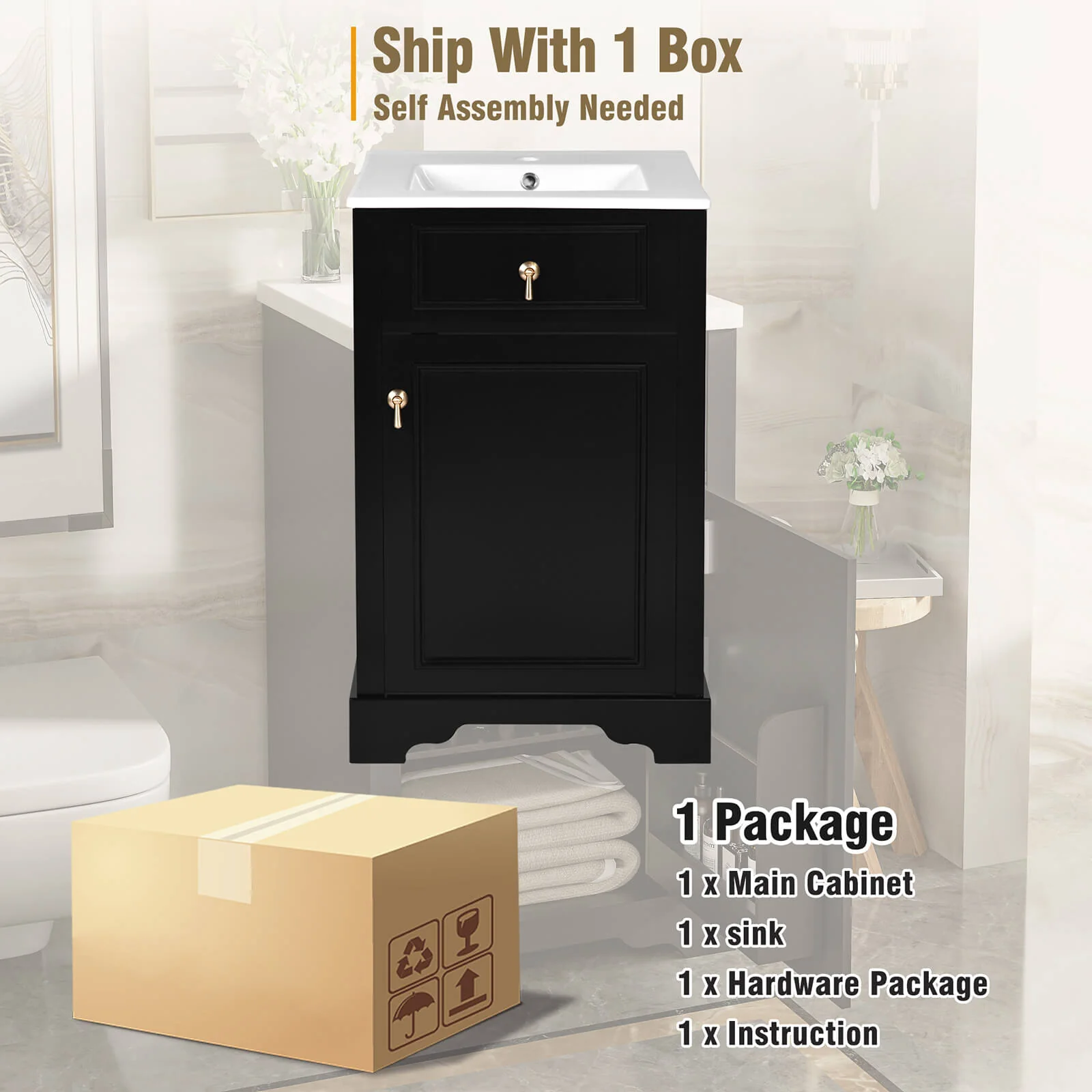 20" Black Mid-Century Modern Freestanding Vanity - Image 7