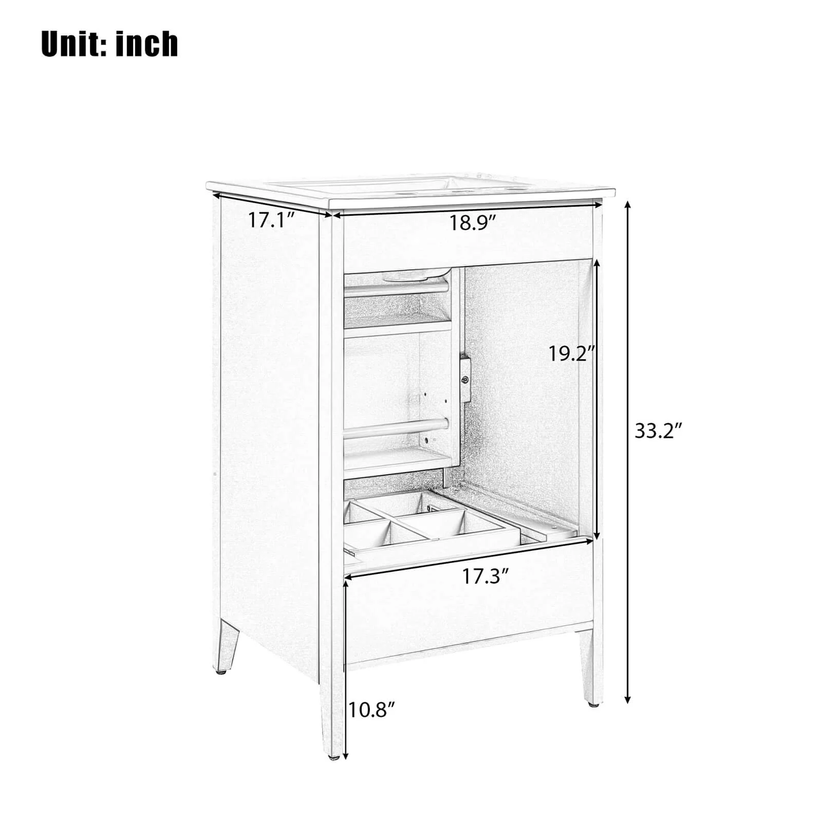 20" Black Minimalist Bathroom Vanity with Storage - Image 8
