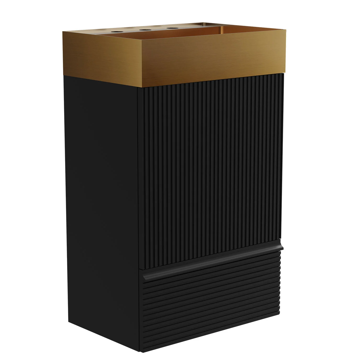 20" Compact Fluted Black Freestanding Bathroom Vanity with Brushed Gold Sink - Image 4